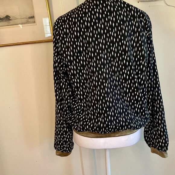 Black w/ Gold Flecks and Collar zip-front Light Jacket - M - Emma Ella Paris - Picture 2 of 5